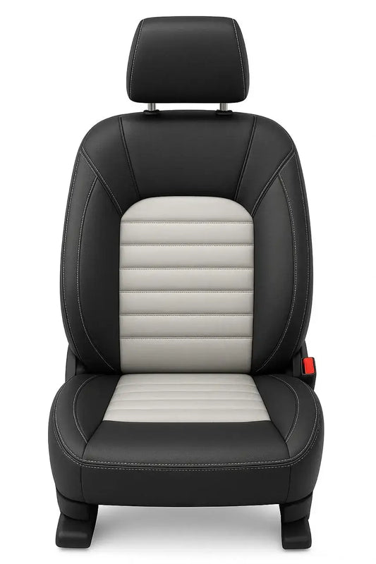 CarVista Royal Touch PU Leather Seat Covers for Mahindra XUV300 – Black and White | Custom Fit | Full Set | Waterproof | Airbag Compatible | Easy Installation