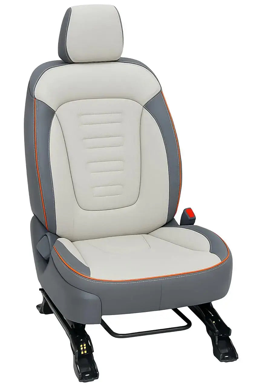 CarVista Royal Touch PU Leather Seat Covers for Maruti FRONX β White and Grey Stitching, Custom Fit, Full Set, Waterproof