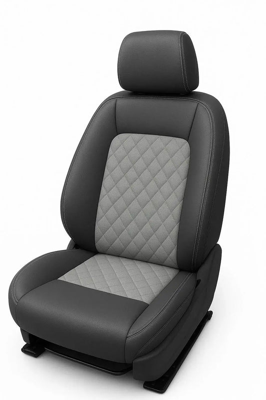 CarVista PU Leather Car Seat Covers for Tata Nexon, Custom Fit Full Set – Black & White with Silver Stitching, Waterproof, Airbag Compatible, Scratch & Wear Resistant Car Accessories