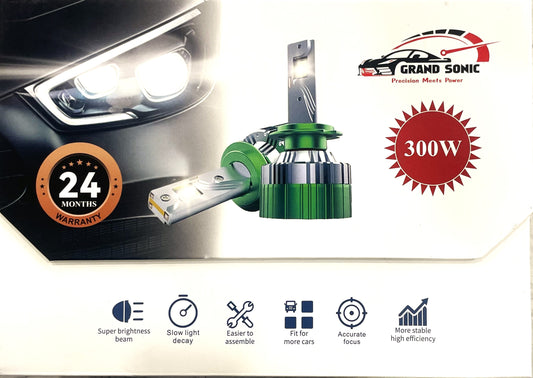 Grand Sonic 300W LED Headlight Bulb – Ultra Bright Car Light | 24-Month Warranty | Easy Plug & Play | Universal Fit | Precision Beam