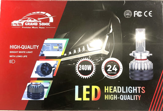 Grand Sonic 240W LED Headlight Bulb – Super Bright Car Light | 24-Month Warranty | Plug & Play | Universal Fit