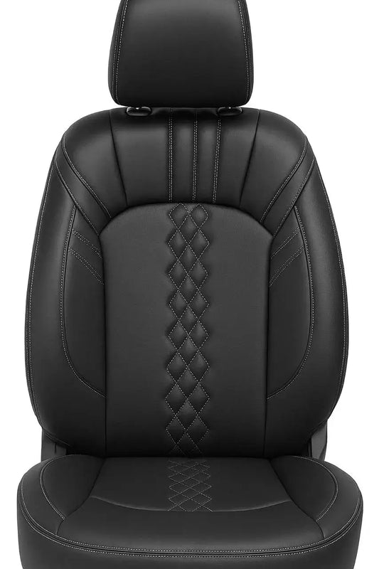 CarVista PU Leather Car Seat Covers for Maruti Swift – Custom Fit, Black with Silver Stitching, Full Set, Waterproof, Airbag Compatible, Scratch Resistant