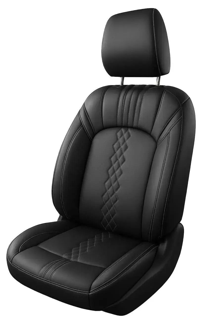 CarVista PU Leather Car Seat Covers for Maruti Swift – Custom Fit, Black with Silver Stitching, Full Set, Waterproof, Airbag Compatible, Scratch Resistant