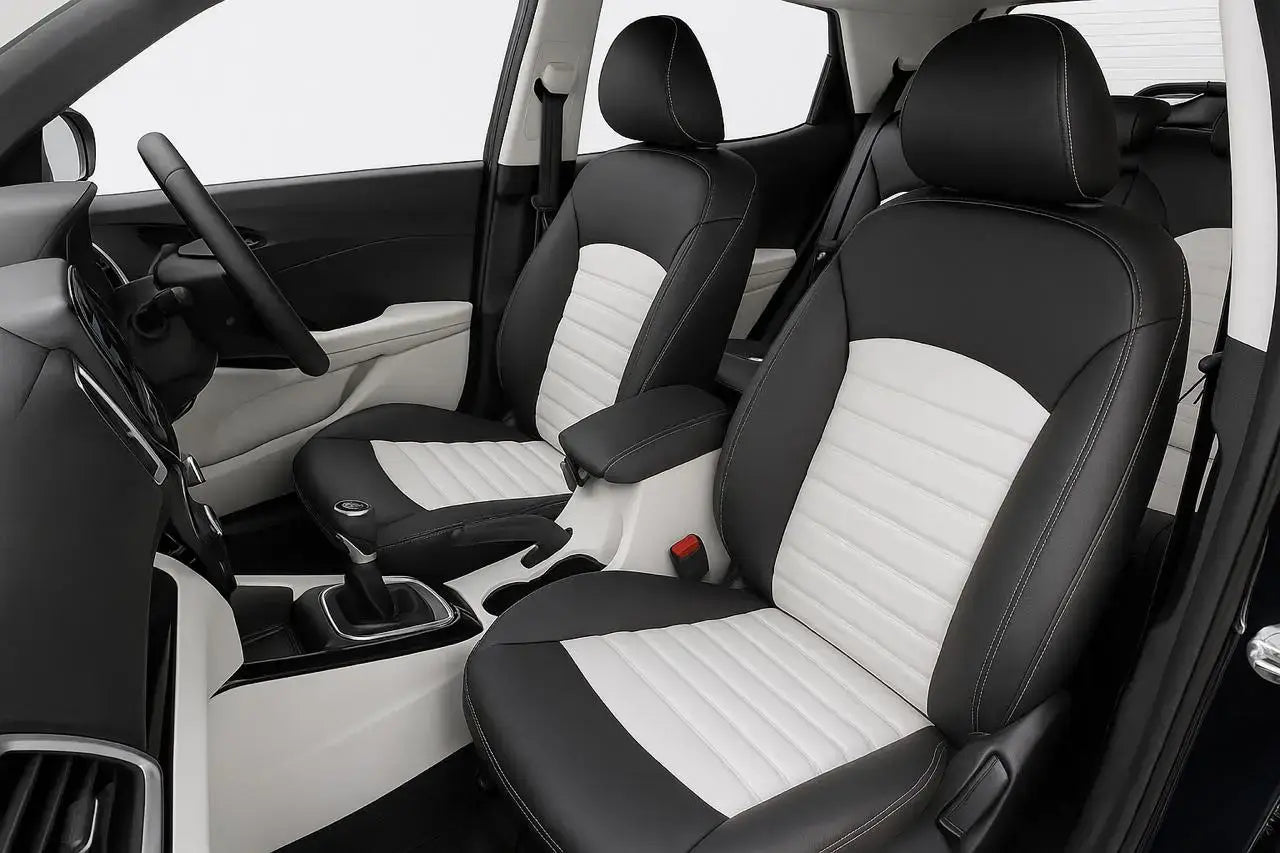 CarVista Royal Touch PU Leather Seat Covers for Mahindra XUV300 – Black and White | Custom Fit | Full Set | Waterproof | Airbag Compatible | Easy Installation