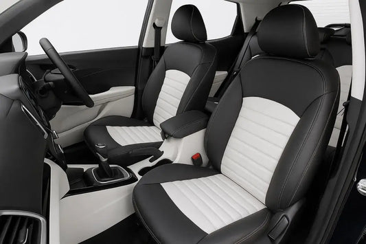 CarVista Royal Touch PU Leather Seat Covers for Mahindra XUV300 – Black and White | Custom Fit | Full Set | Waterproof | Airbag Compatible | Easy Installation