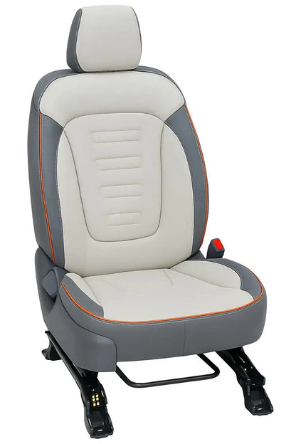 CarVista Royal Touch PU Leather Seat Covers for Maruti FRONX – White and Grey Stitching, Custom Fit, Full Set, Waterproof