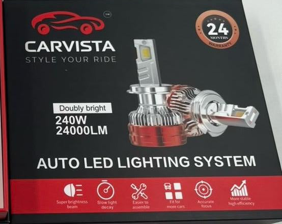 CarVista 240W LED Headlight Bulb – Super Bright Car Light | 24-Month Warranty | Plug & Play | Universal Fit